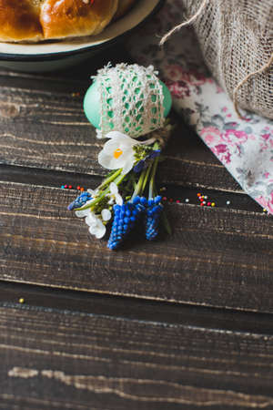 Easter eggs on wooden table