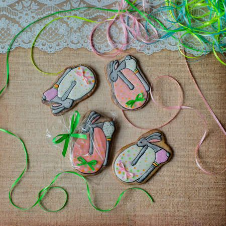 Easter gingerbread cookies in the backgroundの写真素材