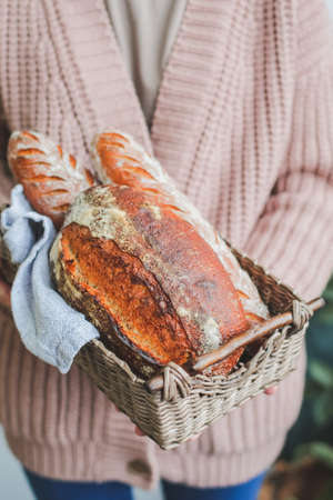 Homemade sourdough bread food photography recipe ideaの写真素材