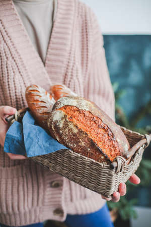 Homemade sourdough bread food photography recipe ideaの写真素材