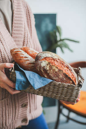 Homemade sourdough bread food photography recipe ideaの写真素材