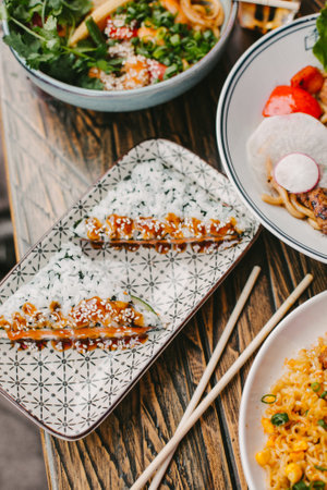 pan-asian cuisine. beautiful Asian food. Chinese restaurantの写真素材