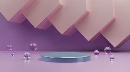 Abstract minimal scene with geometrical forms. Cylinder podiums in pastel colors. blank space, flat design, luxury mockup for cosmetic product presentation . 3d render.の写真素材