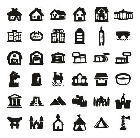 Buildings Icons Freehand Fillのイラスト素材