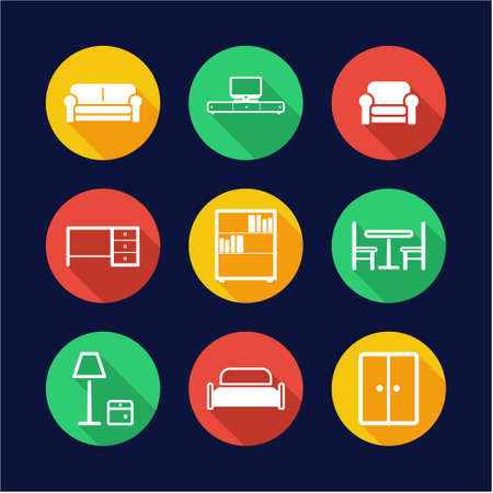 Furniture Icons Flat Design Circleのイラスト素材