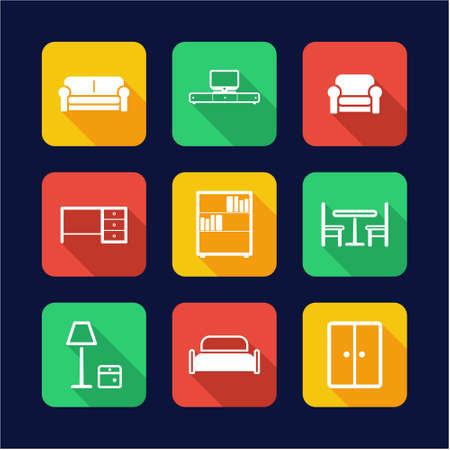 Furniture Icons Flat Designのイラスト素材