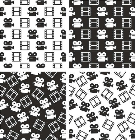 Movie Camera & Filmstrip Aligned & Random Seamless Pattern Setのイラスト素材