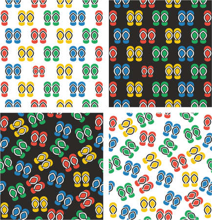Flip Flops Aligned & Random Seamless Pattern Color Setのイラスト素材