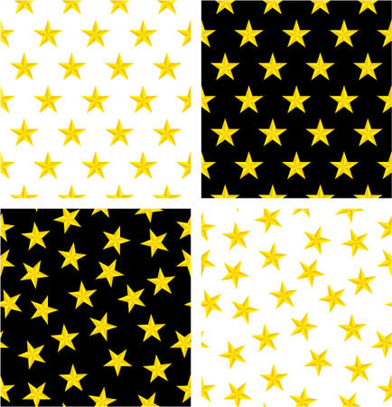 Gold Color Nautical Star Aligned & Random Seamless Pattern Setのイラスト素材