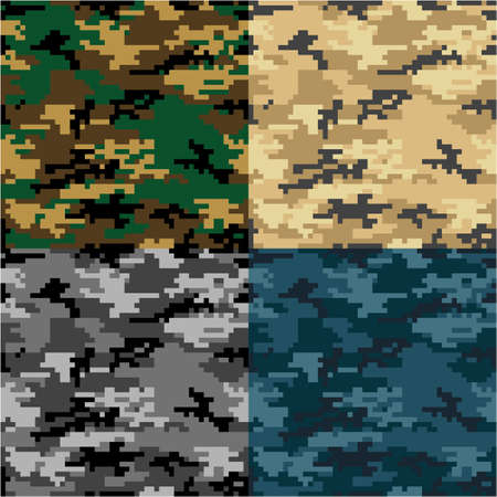 Four Types of Digital Army Camouflage Seamless Vector Pattern or Seamless Vector Backgroundのイラスト素材