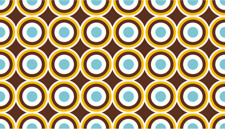 Brown, Blue & Yellow Circle Retro Seamless Vector Pattern or Seamless Vector Backgroundのイラスト素材