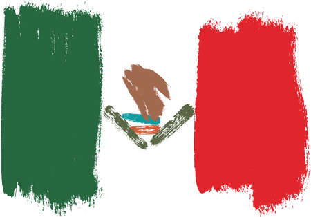 Mexico Flag Vector Hand Painted with Rounded Brushのイラスト素材