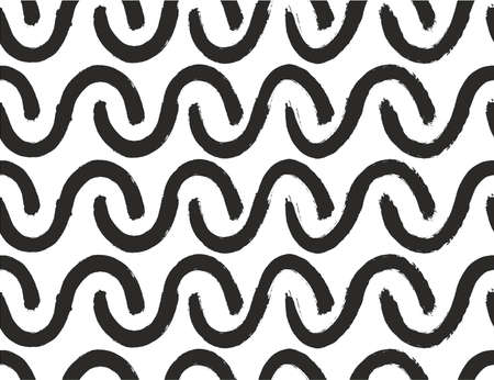 Curvy Abstract Waves Seamless Vector Pattern or Seamless Vector Background Hand Painted with Rounded Brushのイラスト素材