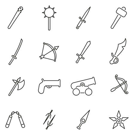 Old Weapons or Ancient Weapons Icons Thin Line Vector Illustration Setのイラスト素材