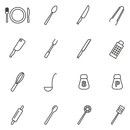 Dinner Set or Cutlery Icons Thin Line Vector Illustration Setのイラスト素材