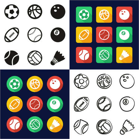 Ball All in One Icons Black & White Color Flat Design Freehand Setのイラスト素材