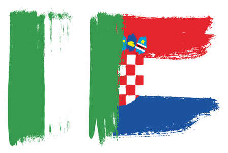 Nigeria Flag & Croatia Flag Vector Hand Painted with Rounded Brushのイラスト素材