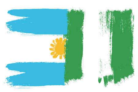 Argentina Flag & Nigeria Flag Vector Hand Painted with Rounded Brushのイラスト素材