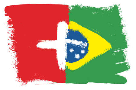 Switzerland Flag & Brazil Flag Vector Hand Painted with Rounded Brushのイラスト素材