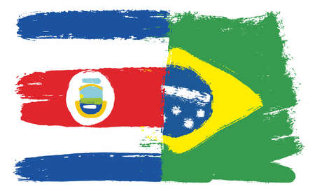 Costa Rica Flag & Brazil Flag Vector Hand Painted with Rounded Brushのイラスト素材
