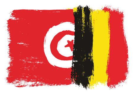 Tunisia Flag & Belgium Flag Vector Hand Painted with Rounded Brushのイラスト素材