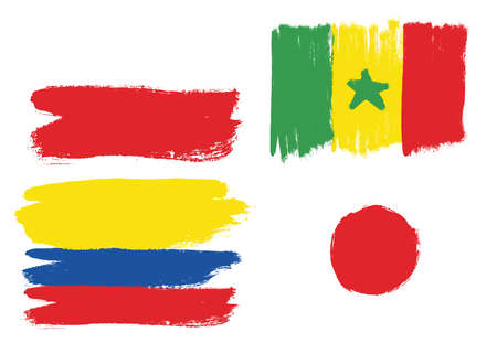 World Cup Russia 2018. Group H Flags Vector Hand Painted with Rounded Brushのイラスト素材