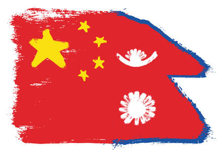 China Flag & Nepal Flag Vector Hand Painted with Rounded Brushのイラスト素材