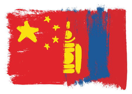 China Flag & Mongolia Flag Vector Hand Painted with Rounded Brushのイラスト素材