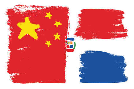 China Flag & Dominican Republic Vector Hand Painted with Rounded Brushのイラスト素材