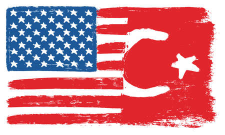 United States of America Flag & Turkey Flag Vector Hand Painted with Rounded Brushのイラスト素材
