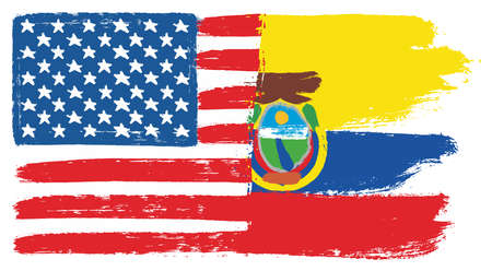 United States of America Flag & Ecuador Flag Vector Hand Painted with Rounded Brushのイラスト素材
