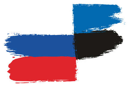 Russia Flag & Estonia Flag Vector Hand Painted with Rounded Brushのイラスト素材