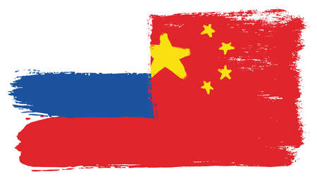 Russia Flag & China Flag Vector Hand Painted with Rounded Brushのイラスト素材