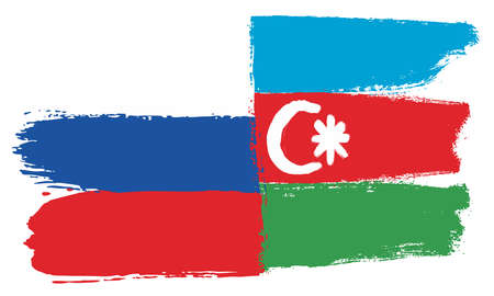 Russia Flag & Azerbaijan Flag Vector Hand Painted with Rounded Brushのイラスト素材