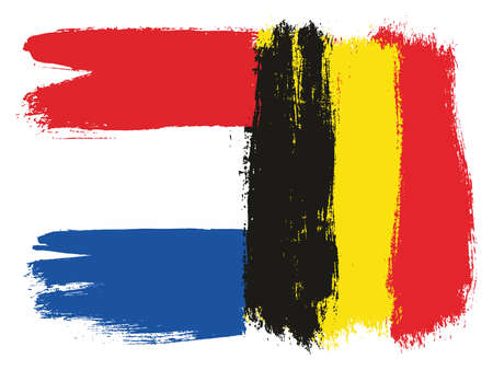 Netherlands Flag & Belgium Flag Vector Hand Painted with Rounded Brushのイラスト素材