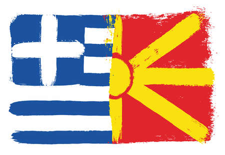 Greece Flag & Macedonia Flag Vector Hand Painted with Rounded Brushのイラスト素材