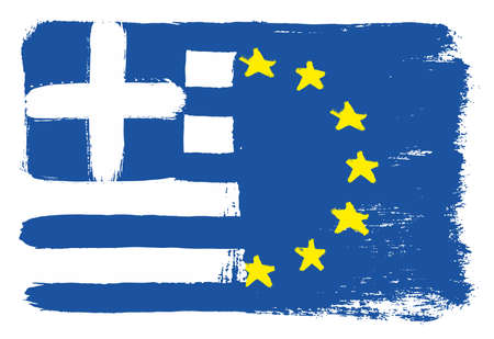 Greece Flag & European Union Flag Vector Hand Painted with Rounded Brushのイラスト素材