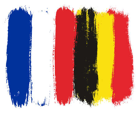 France Flag & Belgium Flag Vector Hand Painted with Rounded Brushのイラスト素材