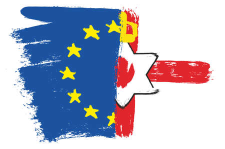 European Union Flag & Northern Ireland Ulster Banner Flag Vector Hand Painted with Rounded Brushのイラスト素材