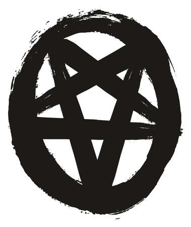 Pentagram Symbol 1 Black & White Vector Hand Painted with Rounded Brushのイラスト素材