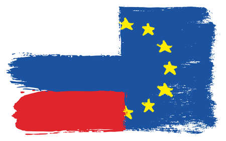 Russia Flag & European Union Flag Vector Hand Painted with Rounded Brushのイラスト素材