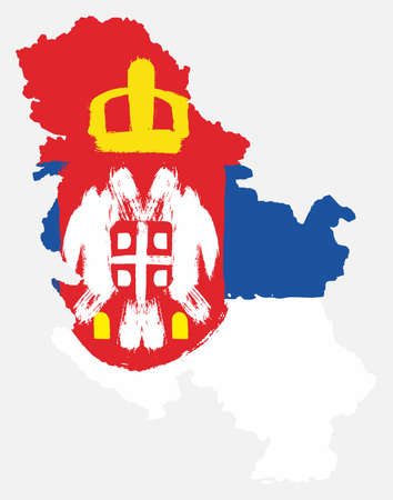Serbia Flag & Map Vector Hand Painted with Rounded Brushのイラスト素材