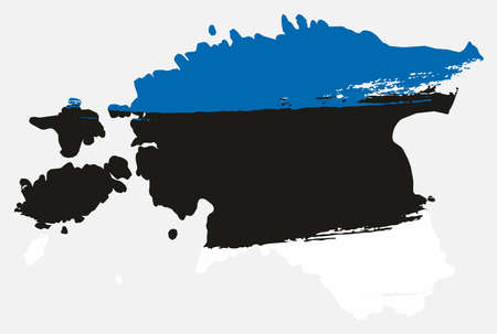 Estonia Flag & Map Vector Hand Painted with Rounded Brushのイラスト素材