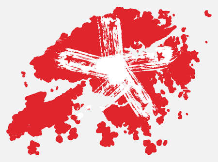 Hong Kong Flag & Map Vector Hand Painted with Rounded Brushのイラスト素材