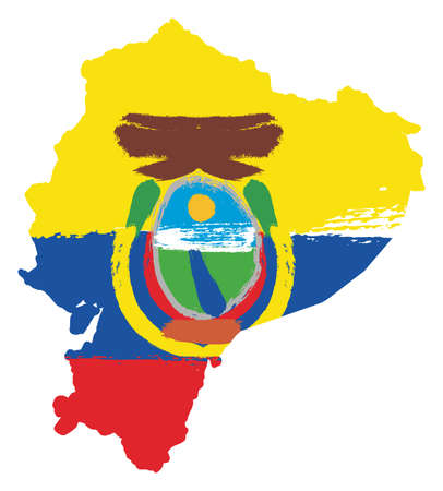 Ecuador Flag & Map Vector Hand Painted with Rounded Brushのイラスト素材