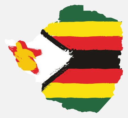 Zimbabwe Flag & Map Vector Hand Painted with Rounded Brushのイラスト素材