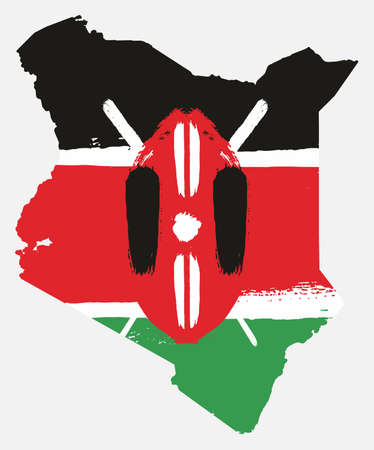 Kenya Flag & Map Vector Hand Painted with Rounded Brushのイラスト素材