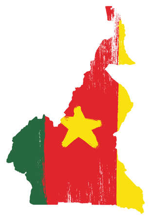 Cameroon Flag & Map Vector Hand Painted with Rounded Brushのイラスト素材