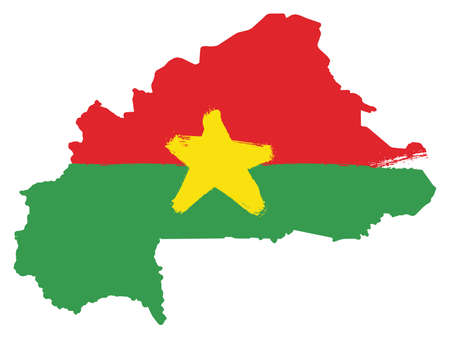 Burkina Faso Flag & Map Vector Hand Painted with Rounded Brushのイラスト素材