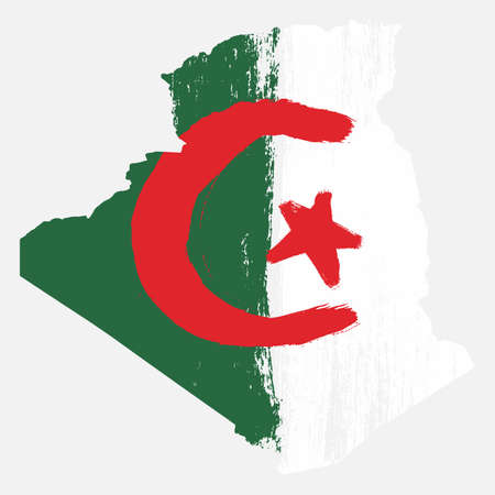 Algeria Flag & Map  Vector Hand Painted with Rounded Brushのイラスト素材